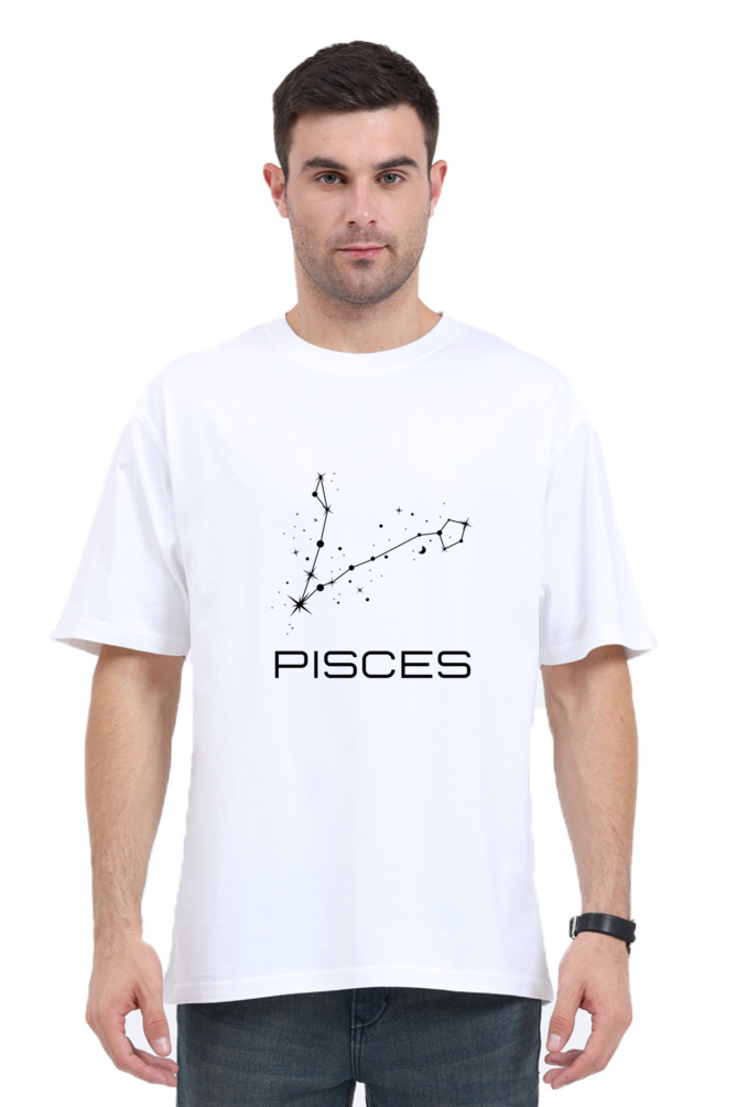 UNISEX OVERSIZED LIGHT COLOUR T-SHIRT: PISCES ZODIAC SIGN