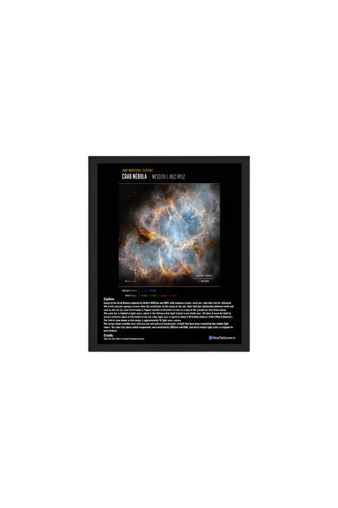 JWST FRAMED POSTER - CRAB NEBULA 8X10 inch