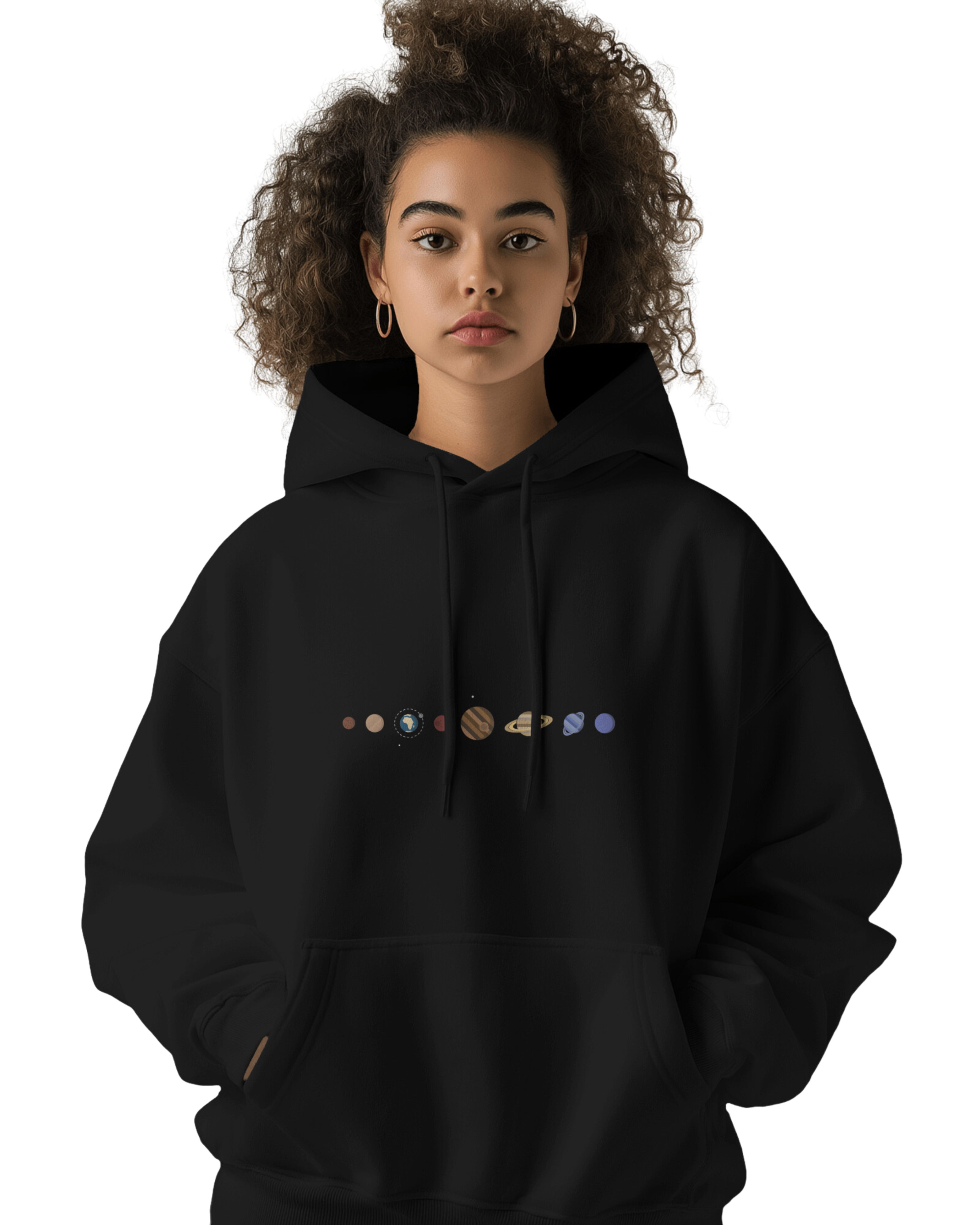 UNISEX BLACK/WHITE SOLAR SYSTEM HOODIE – PLANET GRAPHIC DESIGN