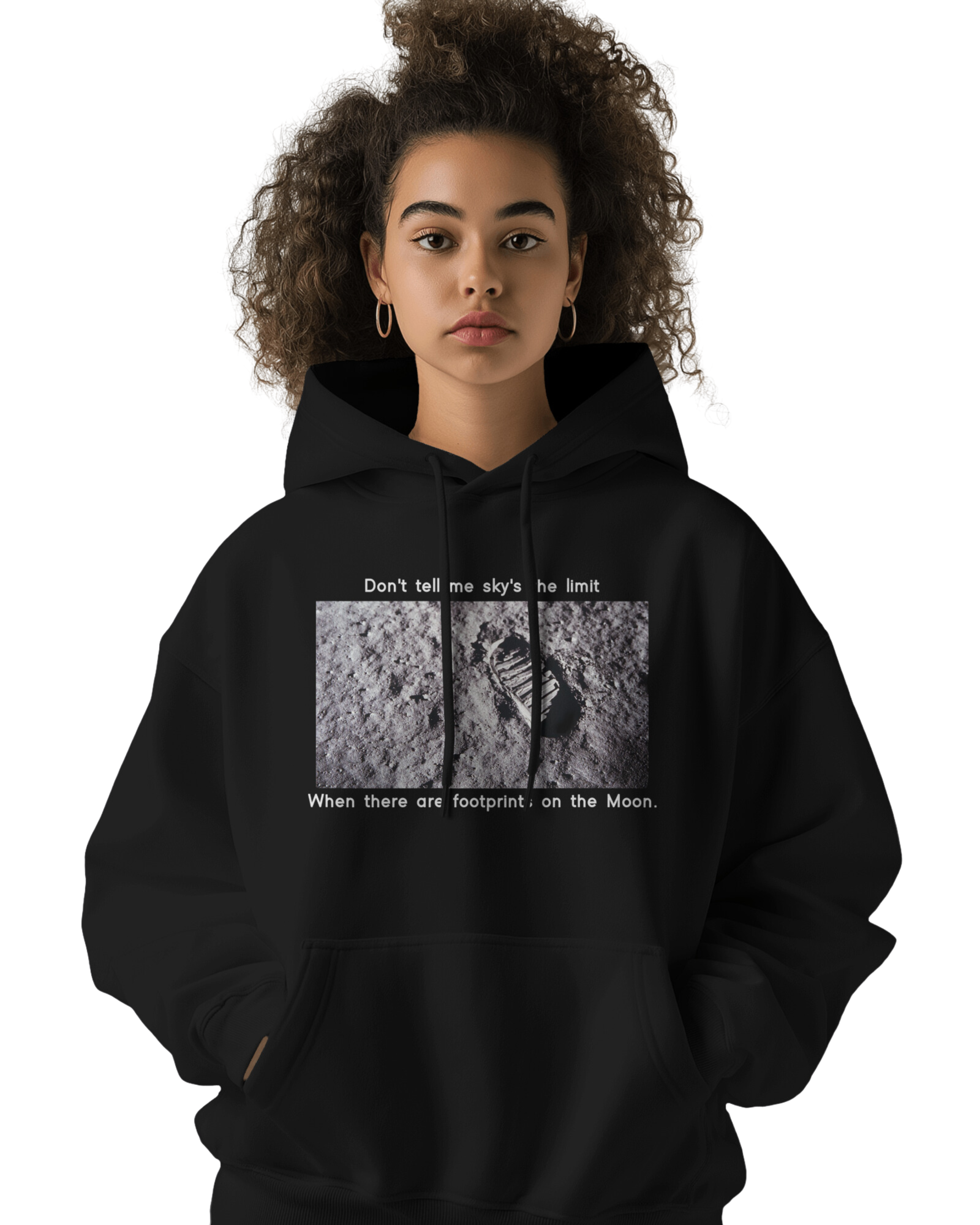 UNISEX BLACK MOON FOOTPRINT HOODIE – ASTRONAUT DESIGN