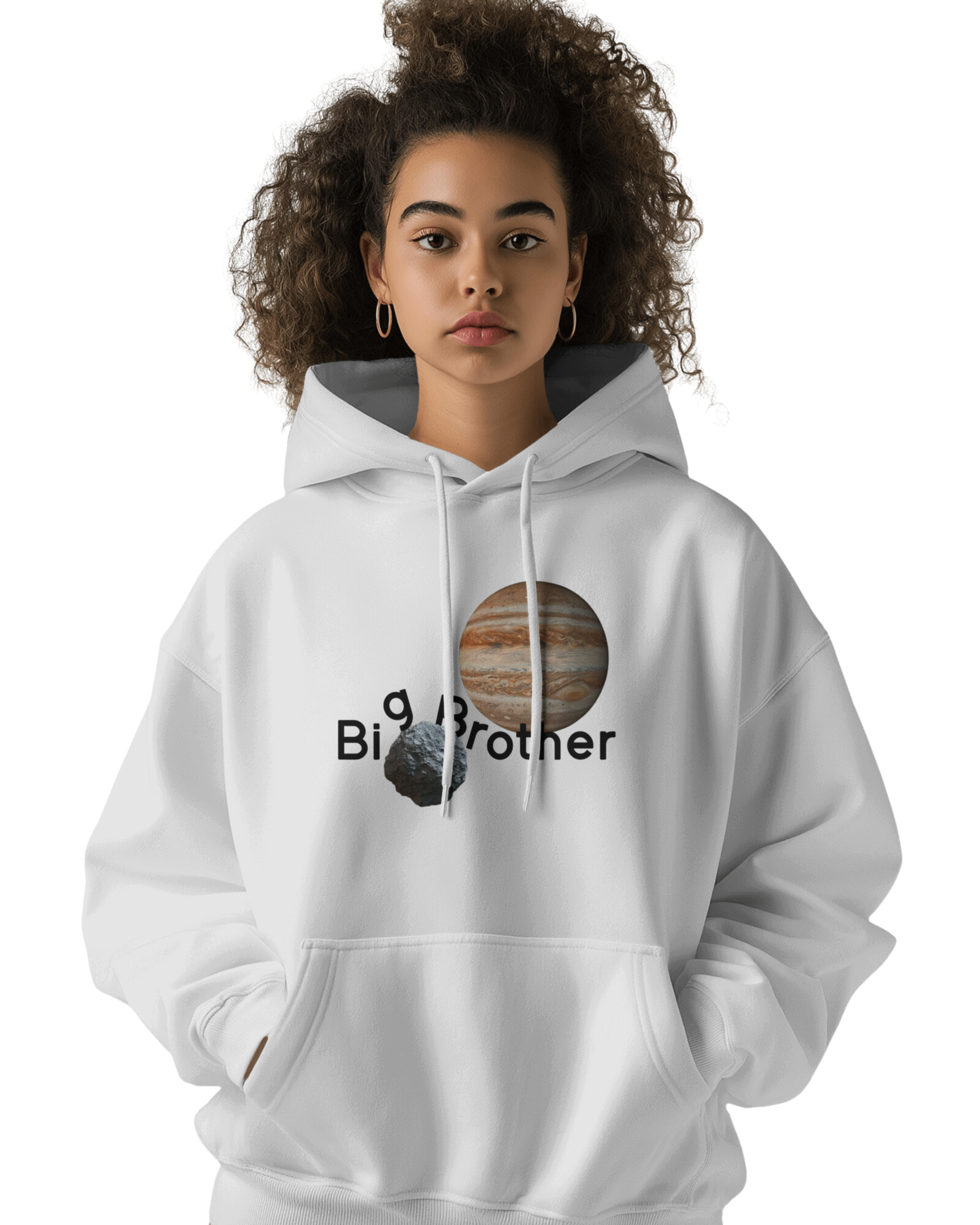 UNISEX WHITE BIG BROTHER HOODIE – JUPITER AND EARTH DESIGN