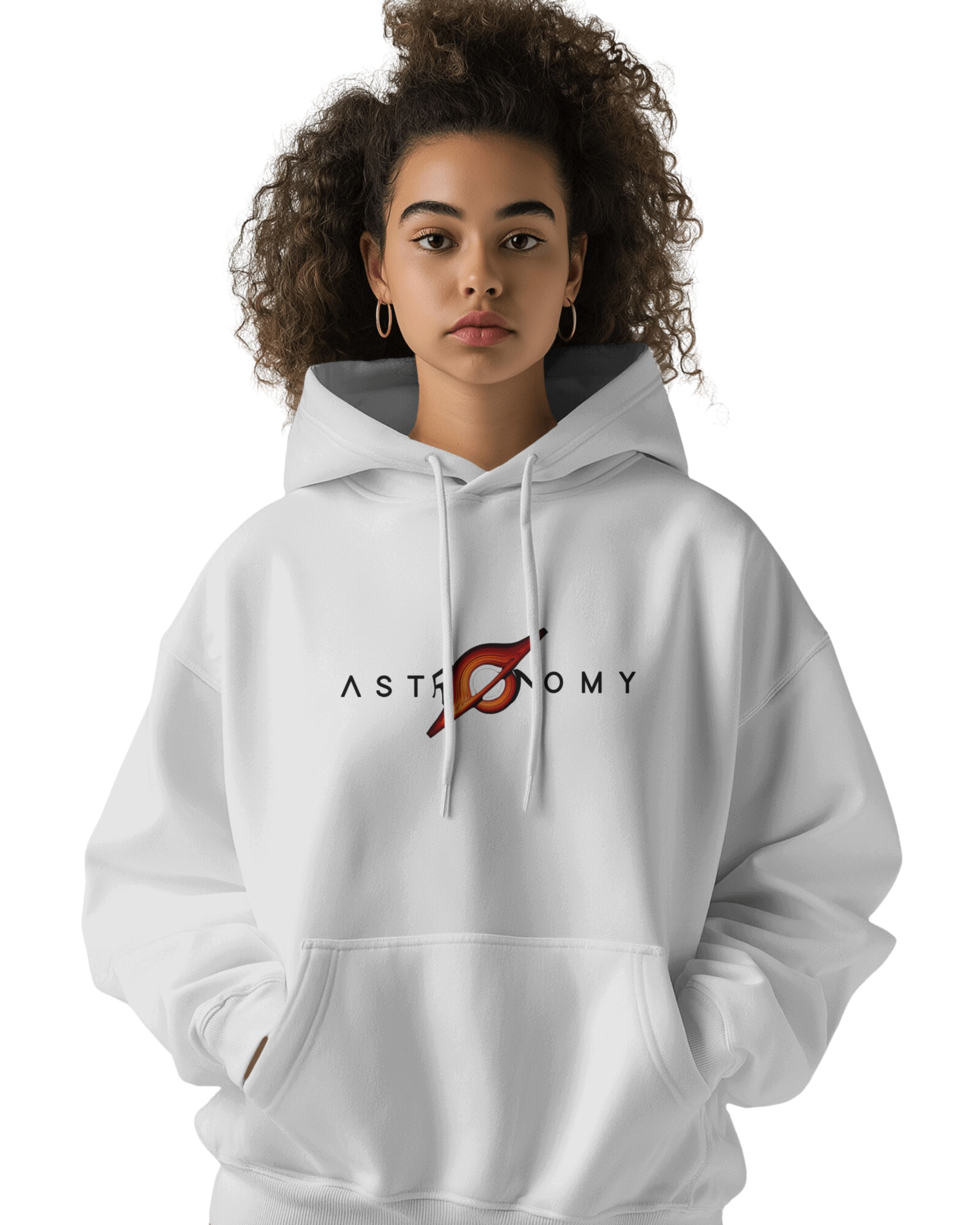 UNISEX WHITE ASTRONOMY HOODIE – BLACK HOLE "O" DESIGN