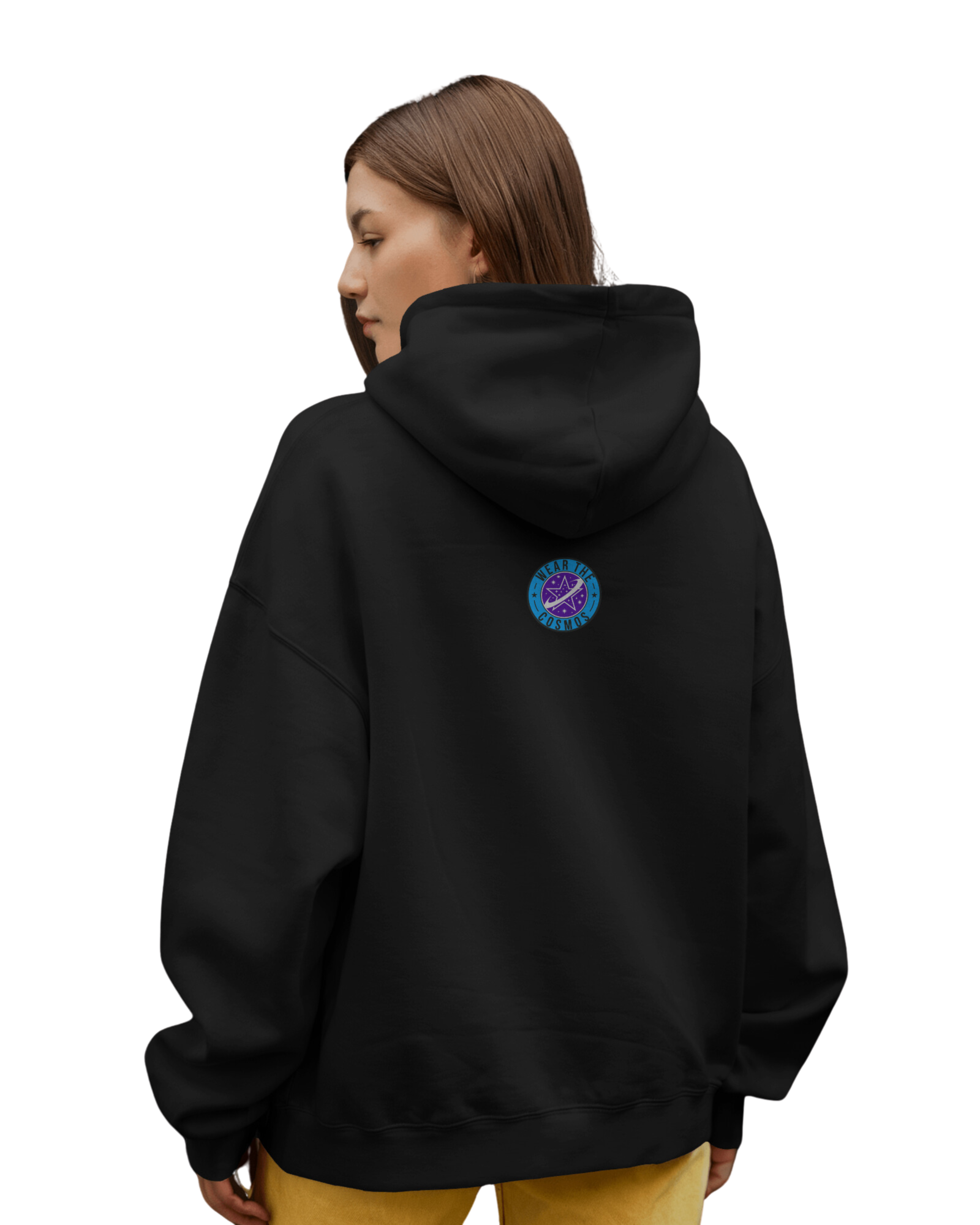 UNISEX BLACK ASTRONAUT HANGING ON THE MOON HOODIE – COSMIC ADVENTURE DESIGN