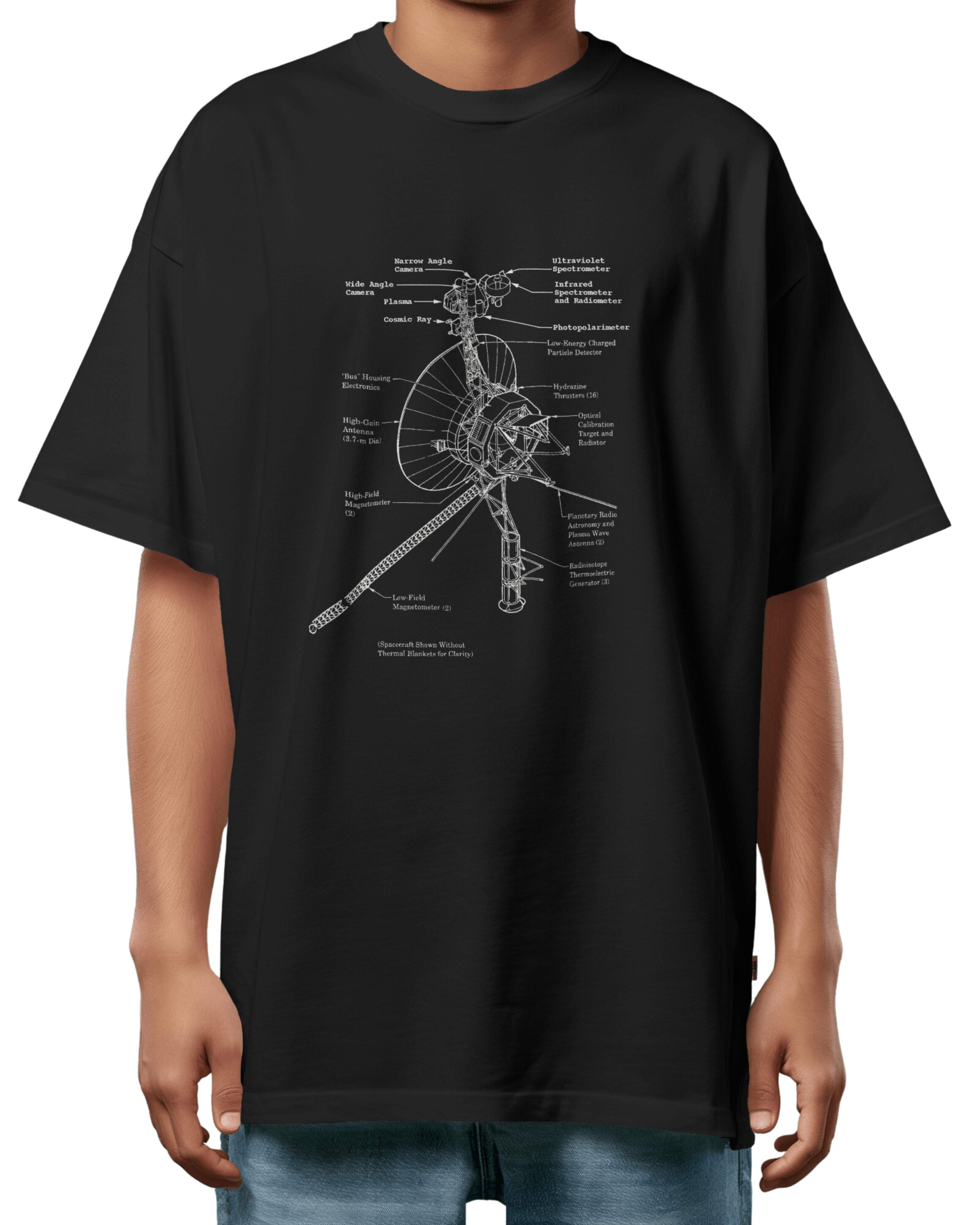 UNISEX OVERSIZED DARK COLOUR T-SHIRT: VOYAGER SCHEMATIC DESIGN