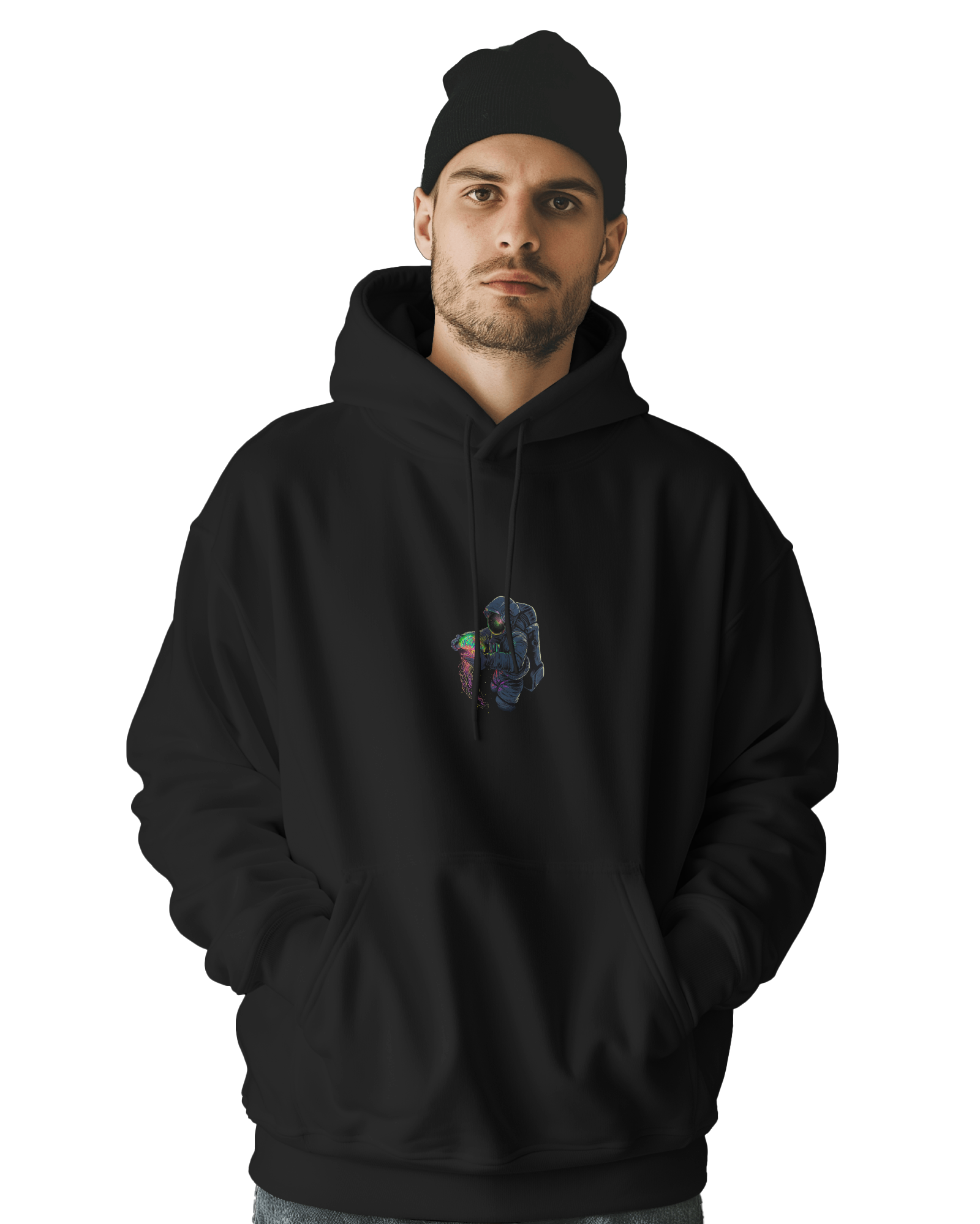 UNISEX BLACK ASTRONAUT HOODIE – SPACE EXPLORER DESIGN